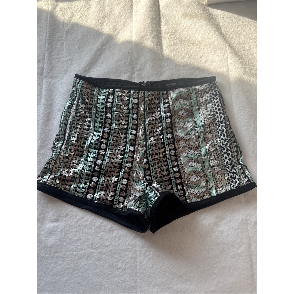 Forever 21 Sequin Booty Shorts‎ Geometric Striped High Rise Festival Rave Small